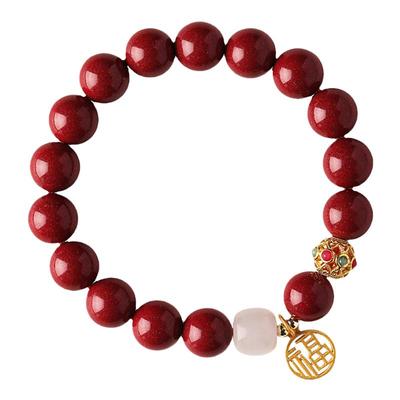 朱砂和田玉手串高含量紫金砂