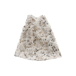 2025春秋装新款连衣裙女童高级氛围感夹亮片羽毛背心裙儿童公主裙