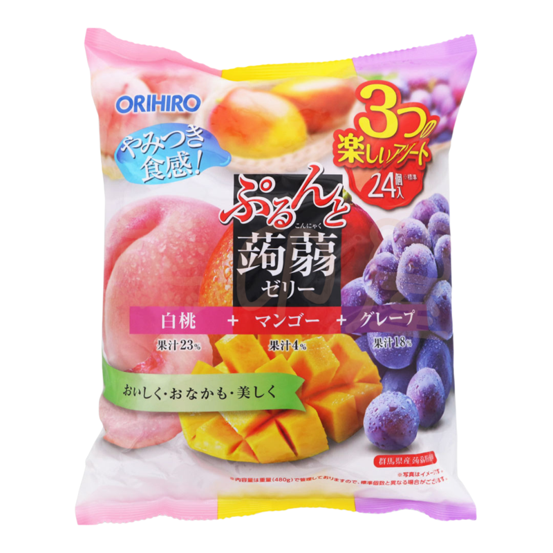 ORIHIRO香港进口日本蒟蒻果冻白桃+芒果+提子味顺滑q弹解馋480g版