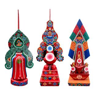 尼泊尔实木质彩绘护法朵玛藏传密宗彩绘工艺三根本朵玛食子酥油花