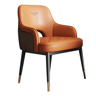 宾利真皮餐椅子高端设计师售楼部洽谈商用头层牛皮书桌椅现代久坐