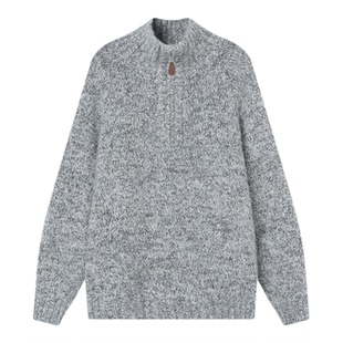 Jamor加末时尚简约宽松半拉链翻领毛针织衫毛衣2025秋冬新款女