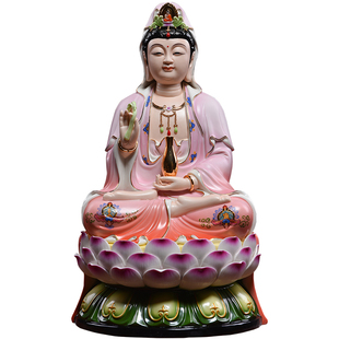 【感恩回馈5折】戴玉堂陶瓷彩绘观音佛像家用供奉佛摆件坐古莲