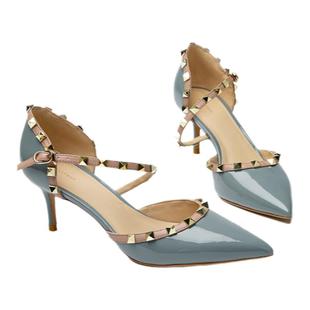 【王小毒】红毯邀约○尖头柳钉高跟鞋女新款性感女神经典真皮单鞋