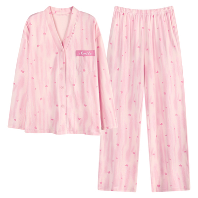 浪莎纯棉带胸垫长袖睡衣女可外穿