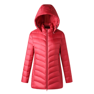 波斯顿轻薄羽绒服女款本命年大红色中长款波士顿官方旗舰店特大码