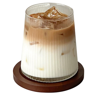 日式竖条纹富士山杯玻璃杯ins风冰美式拿铁咖啡杯家用冷饮饮料杯