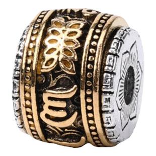 藏银可转动双色桶珠 灯笼珠六字真言回纹大孔隔珠diy文玩手串配件