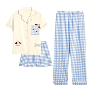 短袖睡衣女三件套夏季新款云朵棉轻柔睡衣甜美卡通家居服短裤长裤