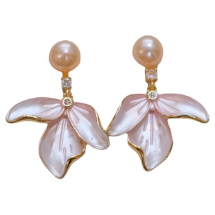 《粉樱信使》温柔淡粉色仙气新中式淡水珍珠珐琅花瓣耳环耳饰耳夹