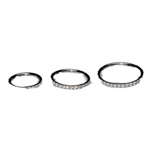 镶钻闭口耳圈F136植入级钛合金16G18G穿刺鼻环多尺寸正面镶钻耳扣