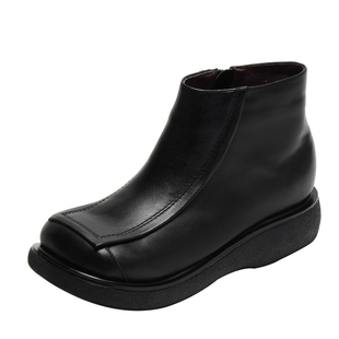 一席之地靴子女冬款2024新款百搭加绒短筒真皮休闲牛筋底小短靴女