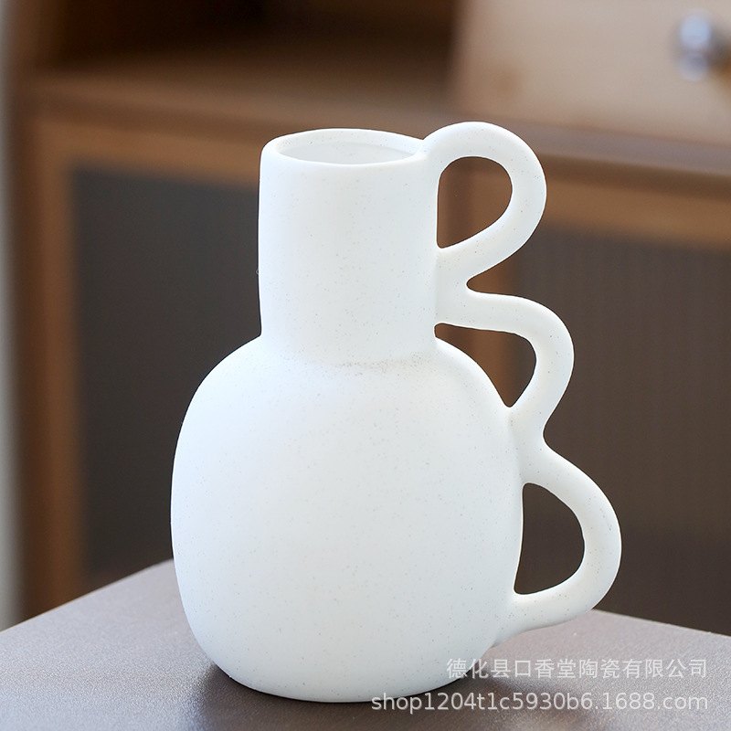 欧式白色陶瓷水培花插民宿中简约桌面家居干花插花号装饰客厅摆件