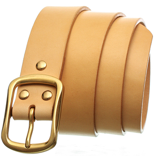 微瑕疵手工定制整张头层牛皮无夹层铜扣男士皮腰带复古休闲工装带