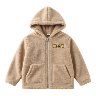 男童加绒外套秋冬新款儿童颗粒绒上衣连帽幼儿园宝宝羊羔毛厚冬装