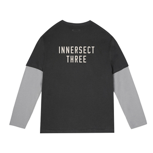 INNERSECT三生万物假两件长袖T恤春秋新款撞色拼接上衣宽松打底衫