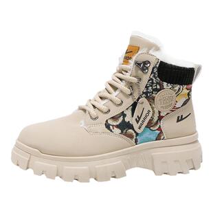 回力马丁靴男冬季加绒棉靴英伦风复古户外登山运动增高帆布工装靴