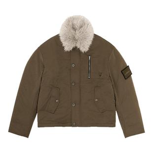 IN EXISTENCE存世 24FW可拆卸毛领贴布刺绣褶皱猎装棉服夹克外套