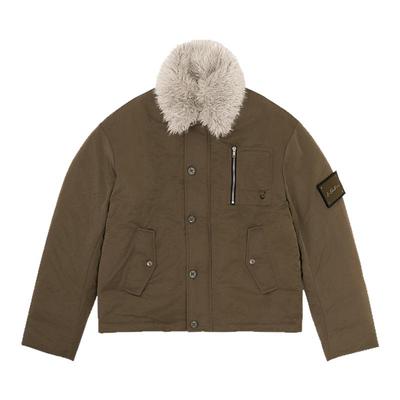 IN EXISTENCE存世 24FW可拆卸毛领贴布刺绣褶皱猎装棉服夹克外套