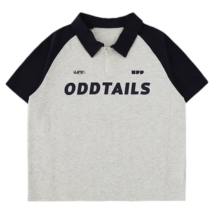 oddtails男童插肩polo全棉短袖夏季新款字母印花拉链开合中大童T