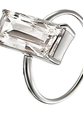 新款日韩几何透明石英石玻璃水晶石戒指女s925银开口可调节指环潮