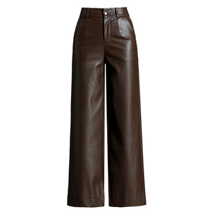 加绒加厚外穿皮裤女秋冬2025新款高腰阔腿裤显瘦宽松直筒裤九分裤