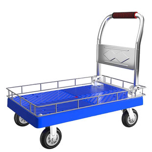 小推车拉货带围栏平板车搬运车带护栏手推车家用小拉车可折叠拖车
