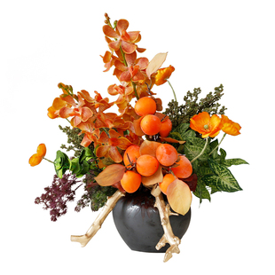 晶华造花秋季风仿真柿子枝花艺仿真盆栽枫叶系列桌面场景装饰套装