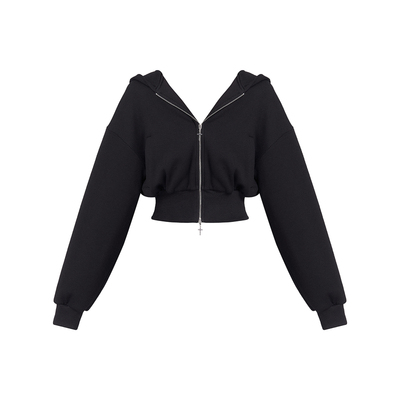 VOCK 小恶魔 休闲辣妹趣味连帽拉链加绒套头卫衣外套显瘦短款上衣