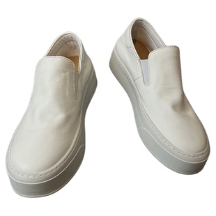 升级版~意式手工植鞣牛皮 厚底一脚蹬小白鞋女2025春夏懒人乐福鞋