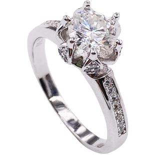 莫桑石钻戒女一克拉S925纯银镀18K白金戒指pt950铂金婚戒初雪款