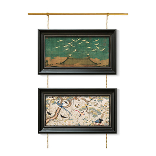 宋徽宗瑞鹤图中国风花鸟客厅装饰画法式玄关复古黄铜轨道组合挂画