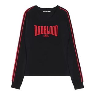 韩国badblood复古辣妹正肩长袖T恤女春季小众打底衫显瘦内搭上衣