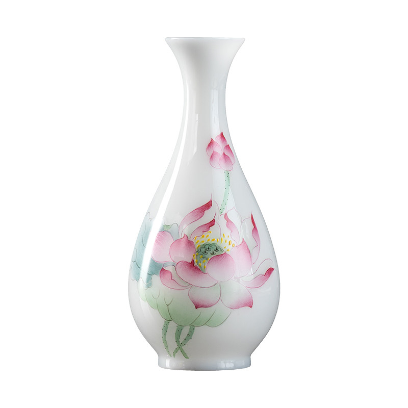 冰种玉瓷莲花供佛花瓶净水瓶摆件