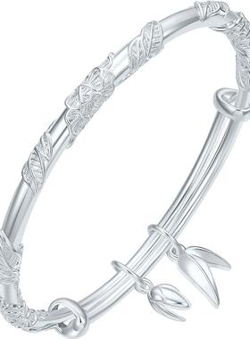 周六福繁花似锦手镯女S999银实心镯子优雅气质送女友节日礼物