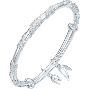 周六福繁花似锦手镯女S999银实心镯子优雅气质送女友情人节礼物