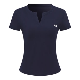 AO澳网运动T恤女V领收腰紧身速干短袖网球t恤动上衣网球服上衣
