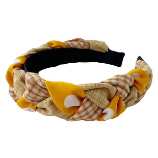 本守造原创手工辫子发箍头箍日韩日系森女增高颅顶黄色格子