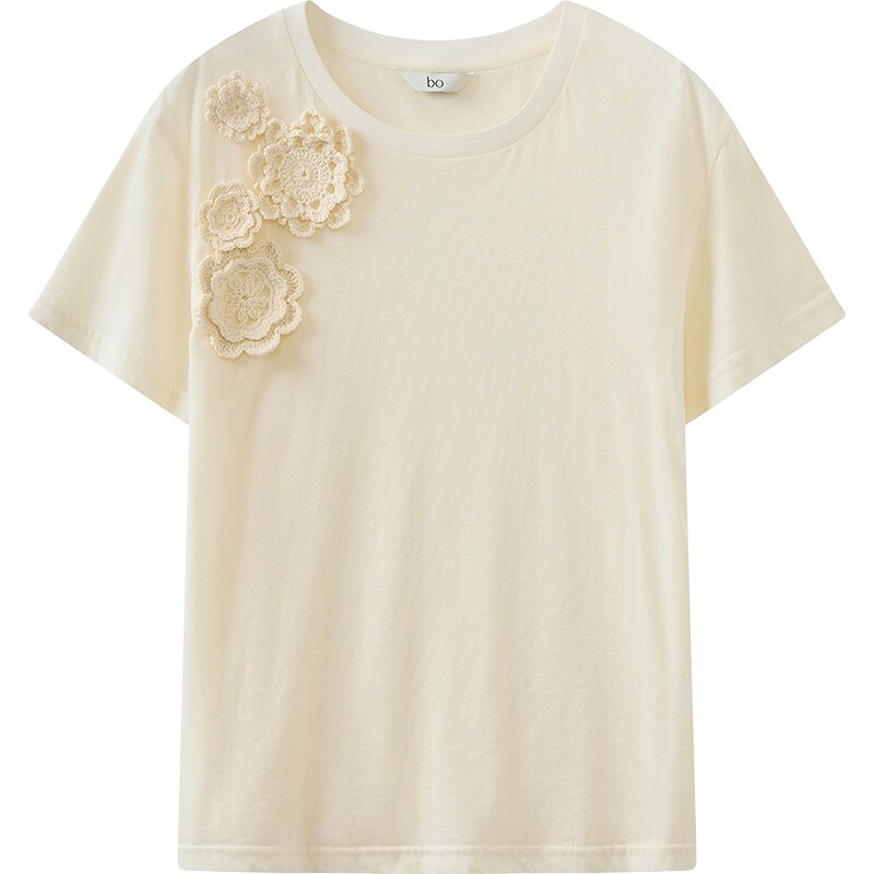 【商场同款】播 bo26夏新品短袖T恤女镂空钩花圆领上衣BDT2YD2005