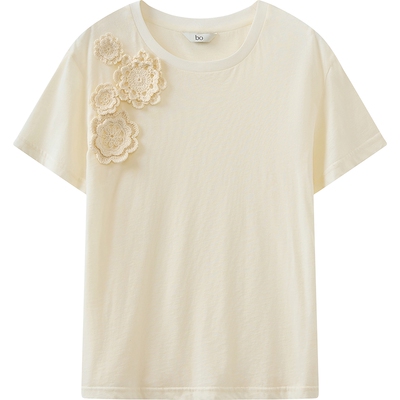 【商场同款】播 bo26夏新品短袖T恤女镂空钩花圆领上衣BDT2YD2005