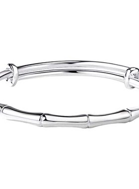 9999纯银竹报平安银手镯女年轻款实心竹节推拉白银饰足银镯子女生