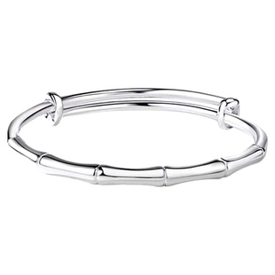 9999纯银竹报平安银手镯女年轻款实心竹节推拉白银饰足银镯子女生