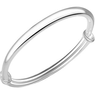 银手镯女9999纯银2025新款实心素圈银镯子妈妈款生日新年礼物女生