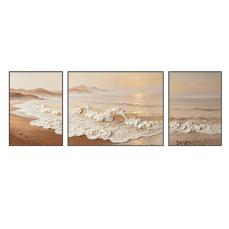 现代简约海浪三联背景墙装饰画