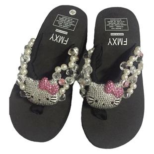 沙拉皮卡 Y2K甜辣hello kitty厚底人字拖钻石拖鞋夏季海边沙滩鞋