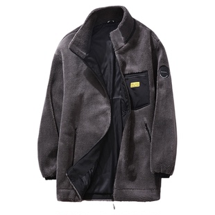 百胜狐羊羔绒外套男冬加绒加厚抓绒胖子潮加肥大码摇粒绒上衣男装