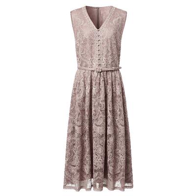 VGRASS定位刺绣蕾丝背心连衣裙