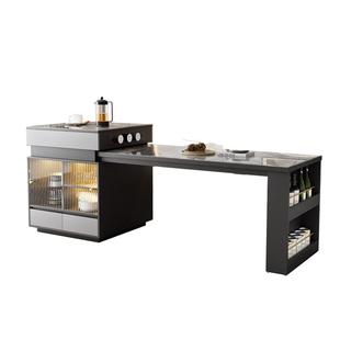 轻奢岩板岛台餐桌一体可伸缩多功能家用小户型现代厨房吧台桌饭桌