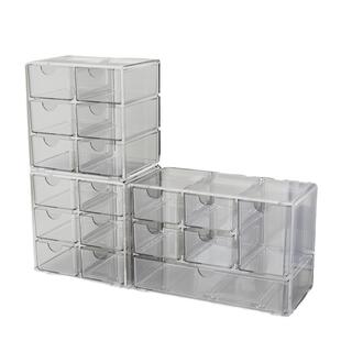 透明六宫格防尘抽屉式收纳盒文具首饰美瞳化妆品桌面收纳整理