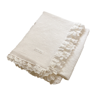 ins韩式纯棉沙发盖毯全棉华夫格单人空调毯公主风双层花边毛巾被